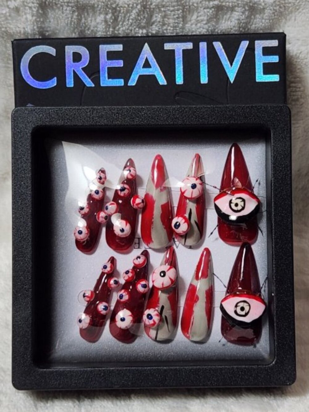 HALLOWEEN 3-D Glue Press-On Nails Acrylic Stiletto